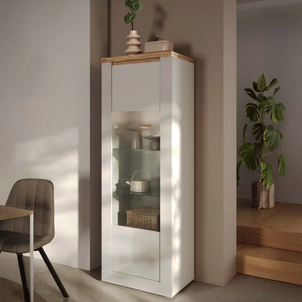 Vetrinetta 67x191h cm 1 anta con led bianco lucido rovere chiaro Istria