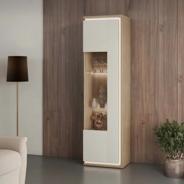 Vetrinetta a colonna 55x201h cm 5 vani interni con led beige rovere Lyve