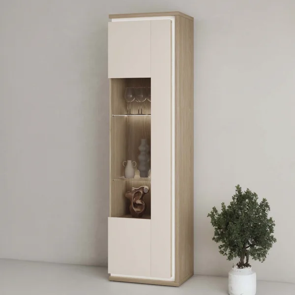 Vetrinetta a colonna 55x201h cm 5 vani interni con led beige rovere Lyve