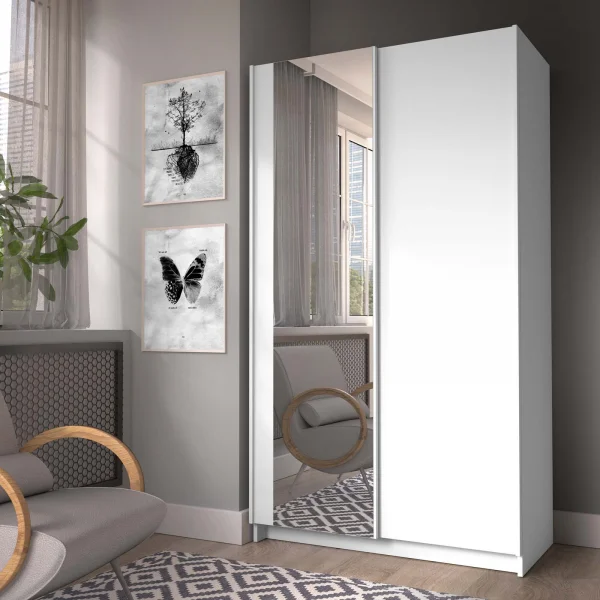 Armadio 100x182h cm 2 ante scorrevoli con specchio bianco Medora