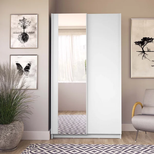 Armadio 100x182h cm 2 ante scorrevoli con specchio bianco Medora