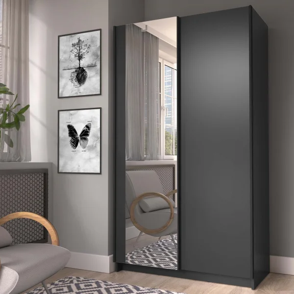 Armadio 100x182h cm 2 ante scorrevoli con specchio nero Medora