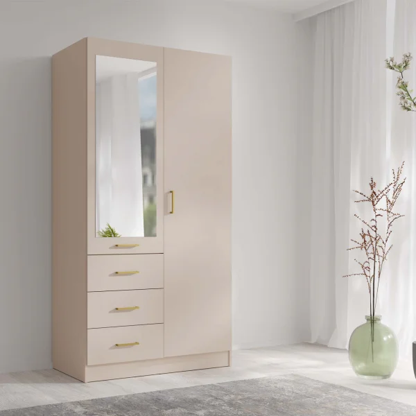 Armadio 101x200h cm 2 ante 3 cassetti con specchio beige cashmere Colmar