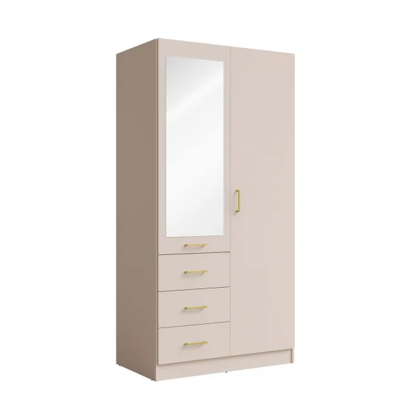 Armadio 101x200h cm 2 ante 3 cassetti con specchio beige cashmere Colmar