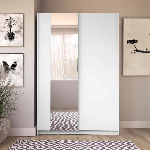 Armadio 120x182h cm 2 ante scorrevoli con specchio bianco Medora