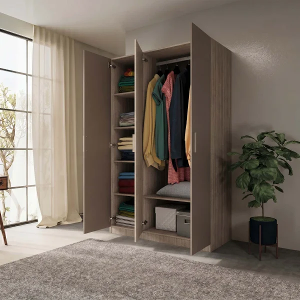 Armadio 120x191h cm 3 ante design rovere scuro marrone Rodari