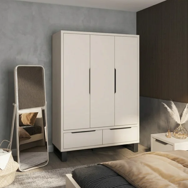 Armadio 145x210h cm 3 ante battenti 2 cassetti beige cashmere Petra