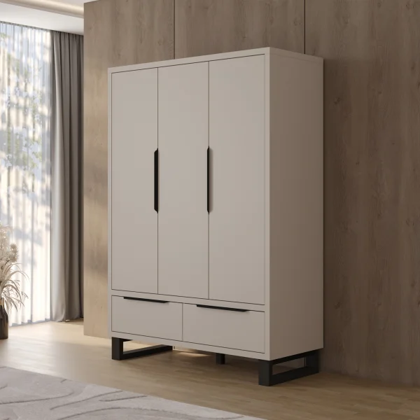 Armadio 145x210h cm 3 ante battenti 2 cassetti beige cashmere Petra