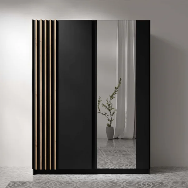 Armadio 150x198h cm 2 ante scorrevoli cannettato con specchio antracite rovere Cannes