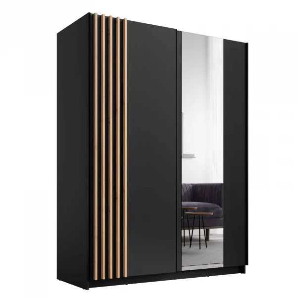 Armadio 150x198h cm 2 ante scorrevoli cannettato con specchio antracite rovere Cannes