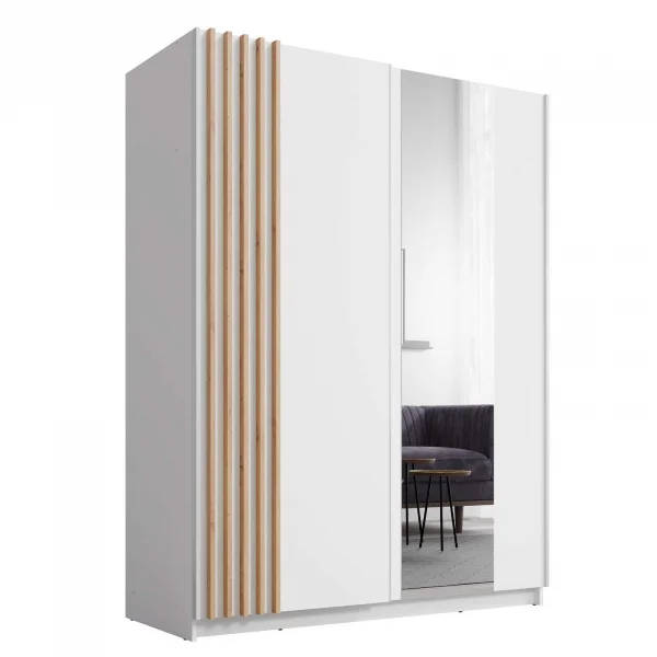 Armadio 150x198h cm 2 ante scorrevoli cannettato con specchio bianco rovere Cannes
