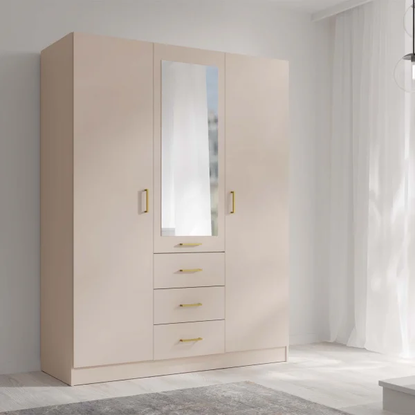 Armadio 150x200h cm 3 ante 3 cassetti con specchio beige cashmere Colmar