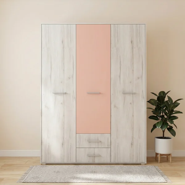 Armadio 150x201h cm 3 ante 2 cassetti bianco frassinato rosa Bra