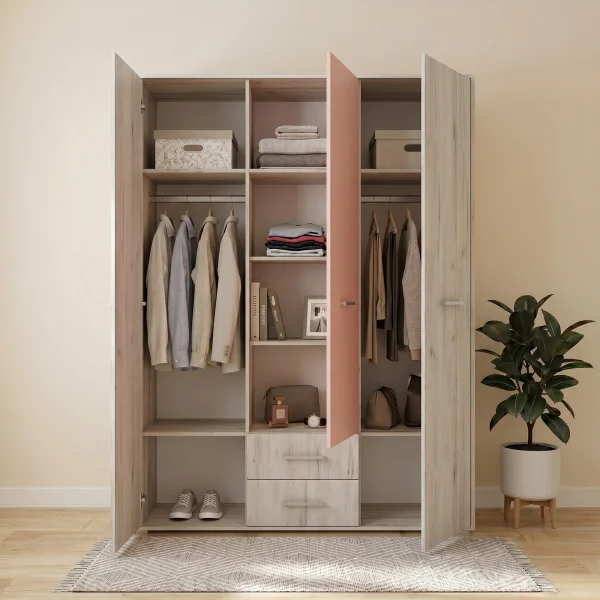 Armadio 150x201h cm 3 ante 2 cassetti bianco frassinato rosa Bra