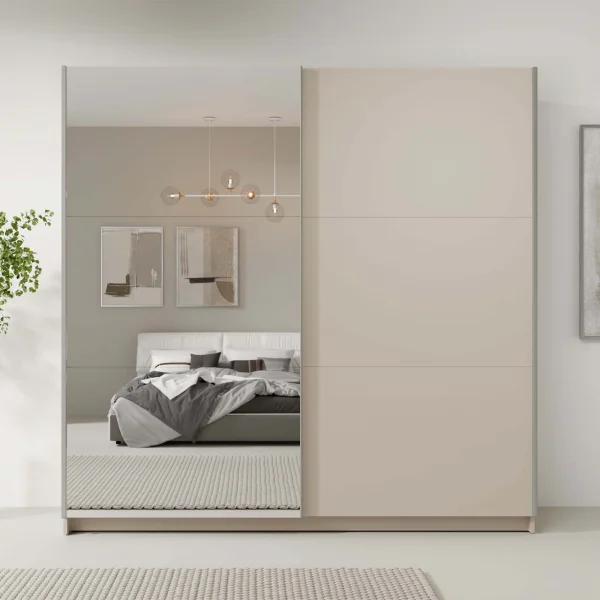 Armadio 150x207h cm 2 ante scorrevoli con specchio beige cashmere Anversa