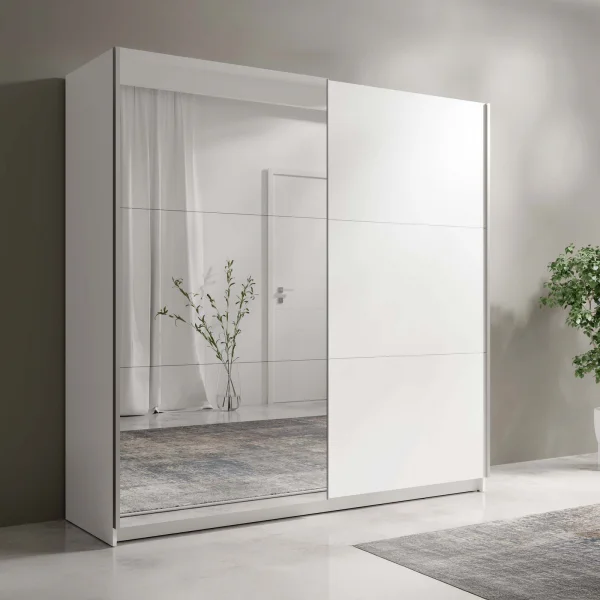 Armadio 150x207h cm 2 ante scorrevoli con specchio bianco Anversa
