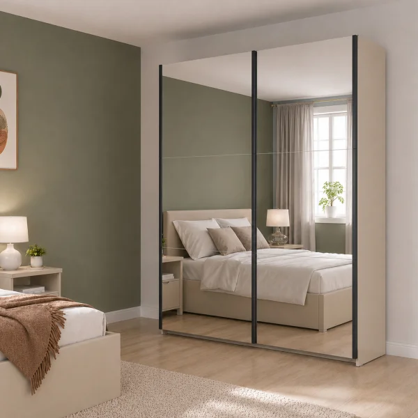 Armadio 154x196h cm 2 ante scorrevoli con doppio specchio beige cashmere Krea