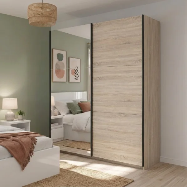 Armadio 154x196h cm 2 ante scorrevoli con specchio rovere Krea