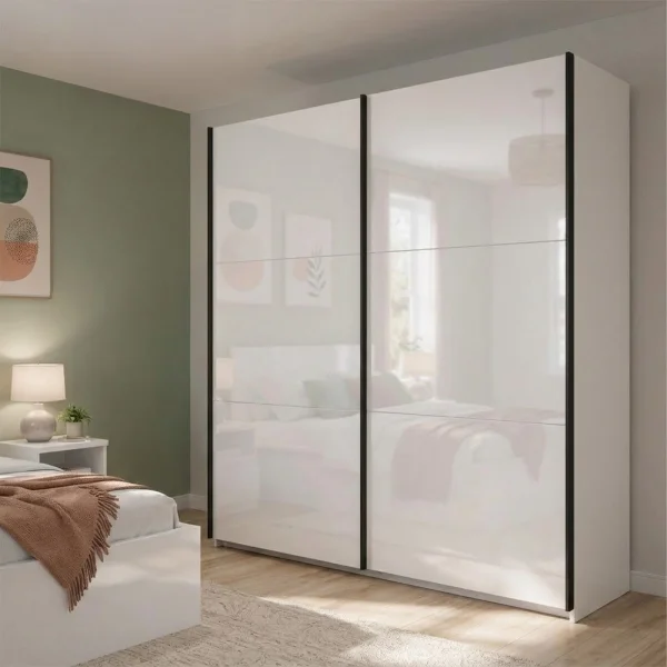 Armadio 154x196h cm 2 ante scorrevoli moderno bianco lucido Krea