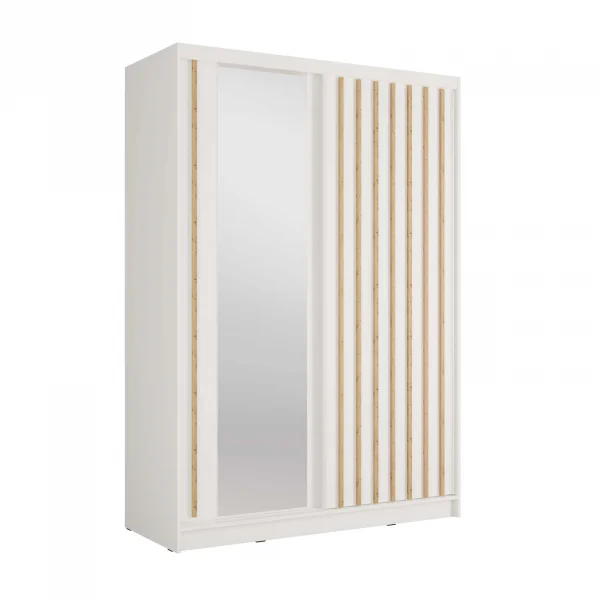 Armadio 155x215h cm 2 ante scorrevoli, cannettato con specchio bianco rovere Vance
