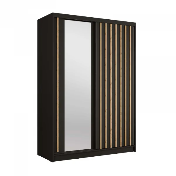 Armadio 155x215h cm 2 ante scorrevoli, cannettato con specchio nero rovere Vance