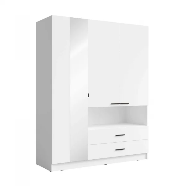 Armadio 158x201h cm 3 ante 2 cassetti 1 vano a vista con specchio bianco Lipsia