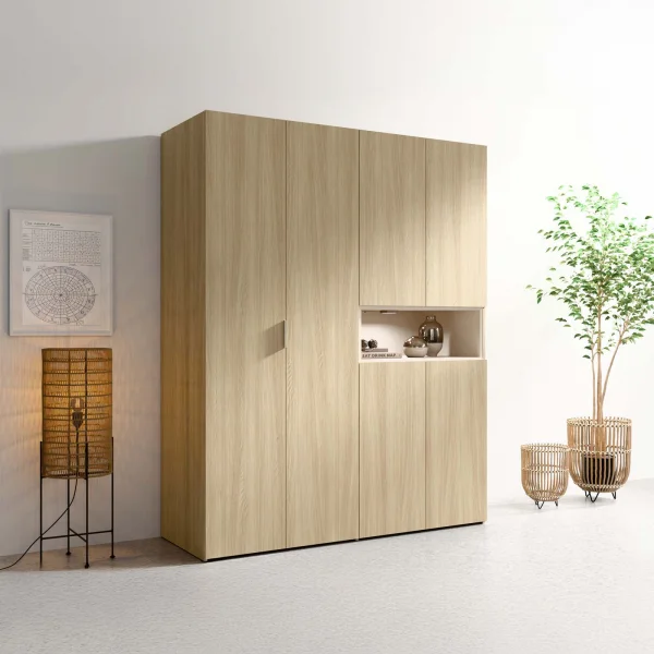 Armadio 161x202h cm 6 ante 1 vano a vista, con led rovere beige cashmere Gabry