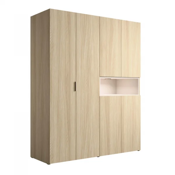 Armadio 161x202h cm 6 ante 1 vano a vista, con led rovere beige cashmere Gabry