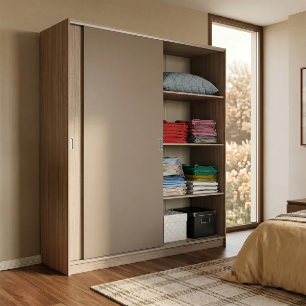 Armadio 180x191h cm scorrevole moderno rovere scuro marrone Morante