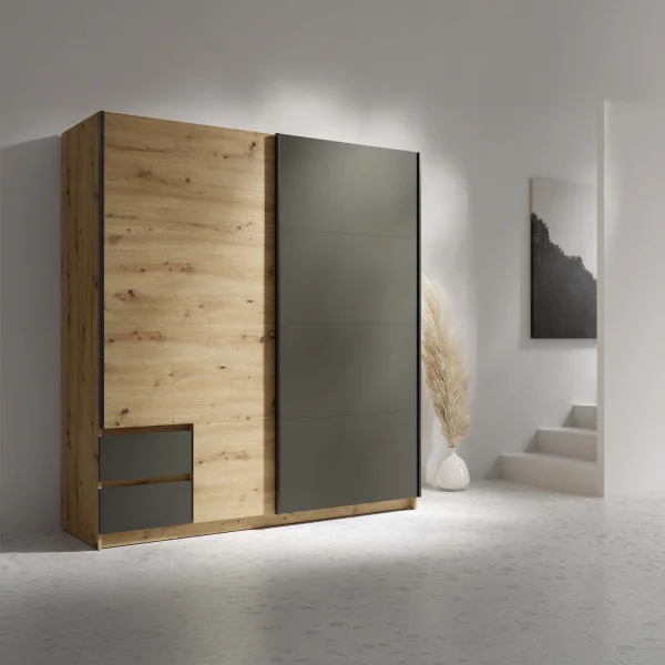 Armadio 180x198h cm 2 ante scorrevoli 2 casseti rovere antracite Padova