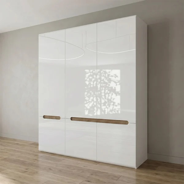 Armadio 180x206h cm 6 ante moderno bianco lucido noce Biancastagno