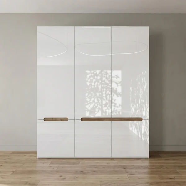 Armadio 180x206h cm 6 ante moderno bianco lucido noce Biancastagno