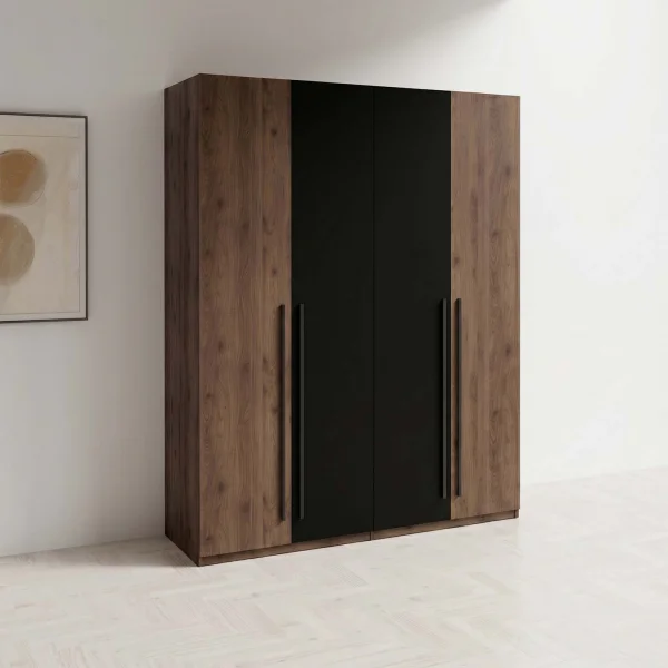 Armadio 180x220h cm 4 ante moderno noce nero Baku