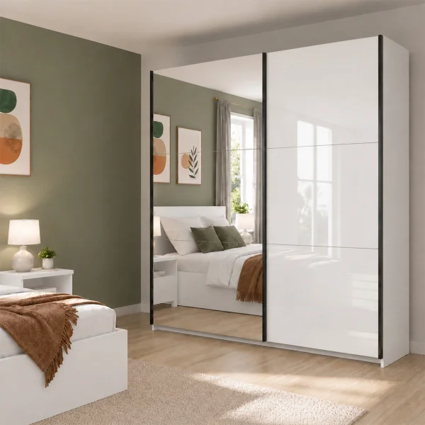 Armadio 183x196h cm 2 ante scorrevoli con specchio bianco lucido Krea