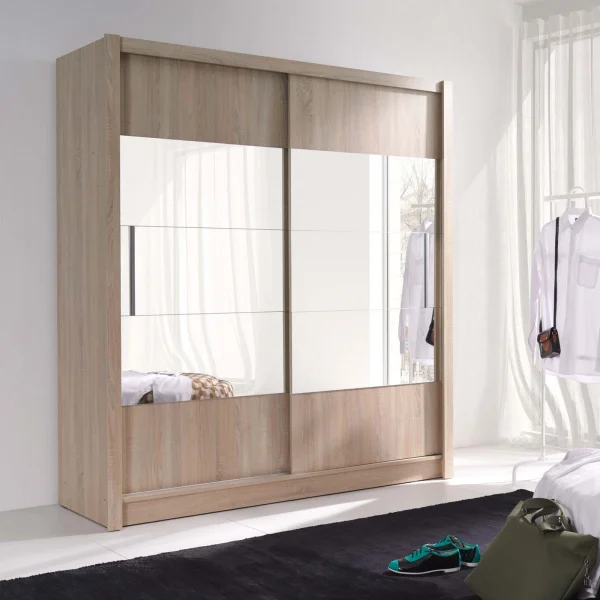 Armadio 184x200h cm 2 ante scorrevoli con specchio rovere sonoma Bristol
