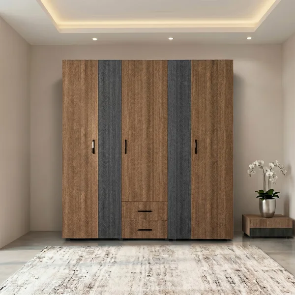 Armadio 190x202h cm 5 ante 2 cassetti rovere scuro nero frassinato Loly