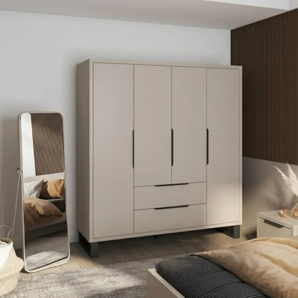Armadio 190x210h cm 4 ante battenti 2 cassetti beige cashmere Petra