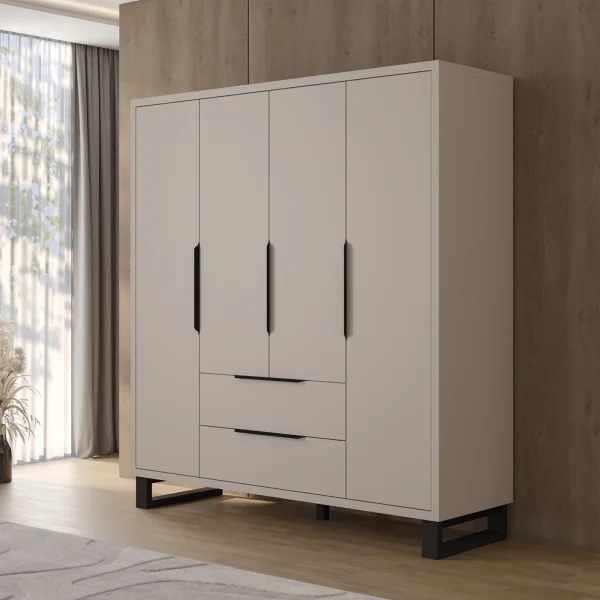 Armadio 190x210h cm 4 ante battenti 2 cassetti beige cashmere Petra