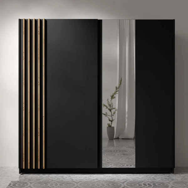 Armadio 200x198h cm 2 ante scorrevoli cannettato con specchio antracite rovere Cannes