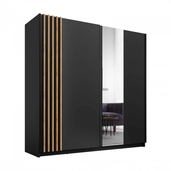 Armadio 200x198h cm 2 ante scorrevoli cannettato con specchio antracite rovere Cannes