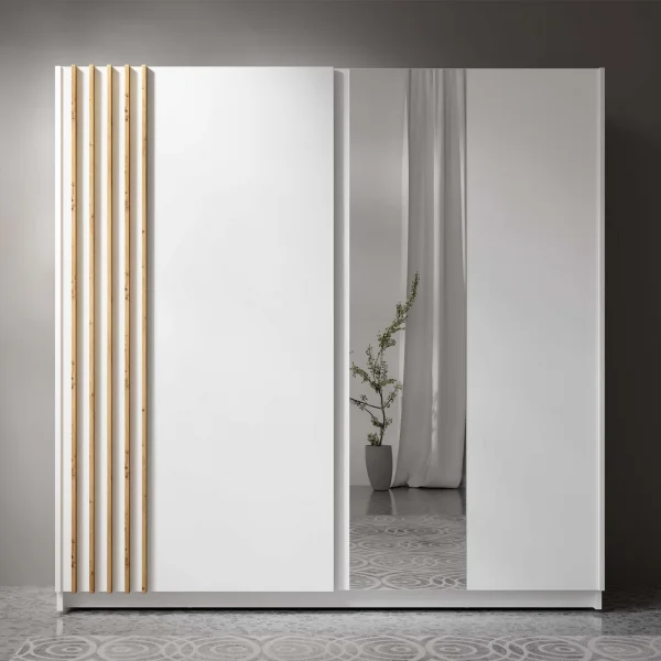 Armadio 200x198h cm 2 ante scorrevoli cannettato con specchio bianco rovere Cannes