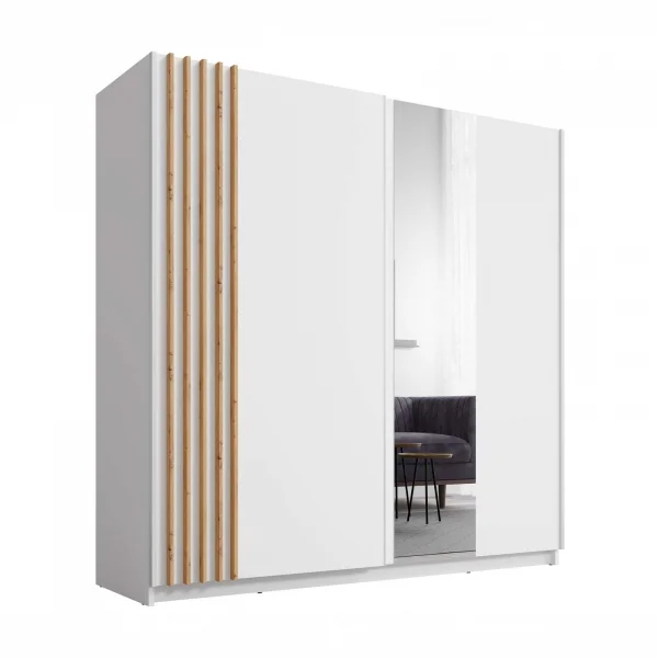 Armadio 200x198h cm 2 ante scorrevoli cannettato con specchio bianco rovere Cannes