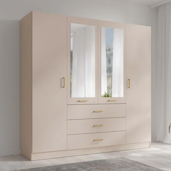 Armadio 200x200h cm 4 ante 3 cassetti con specchio beige cashmere Colmar