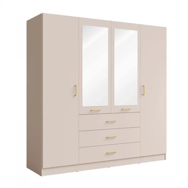 Armadio 200x200h cm 4 ante 3 cassetti con specchio beige cashmere Colmar