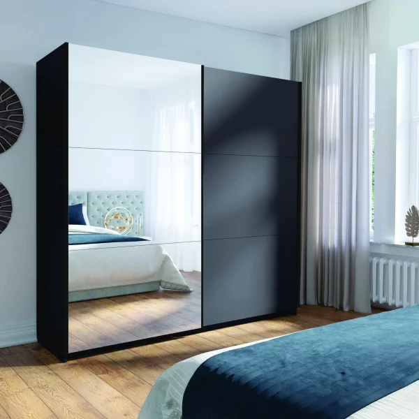 Armadio 200x207h cm 2 ante scorrevoli con specchio antracite Anversa