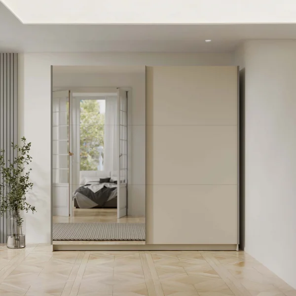 Armadio 200x207h cm 2 ante scorrevoli con specchio beige cashmere Anversa
