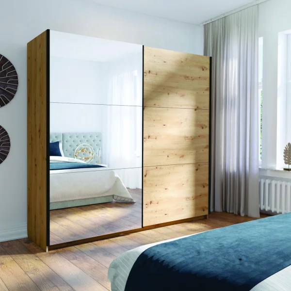 Armadio 200x207h cm 2 ante scorrevoli con specchio rovere Anversa
