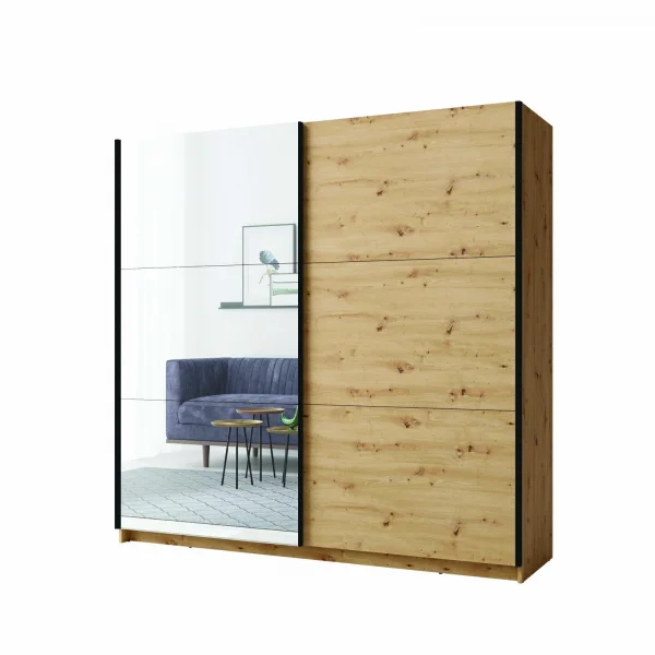 Armadio 200x207h cm 2 ante scorrevoli con specchio rovere Anversa