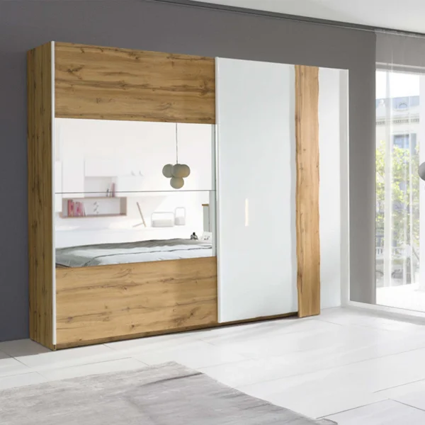 Armadio 200x218h cm 2 ante con specchio quercia bianco lucido Larry