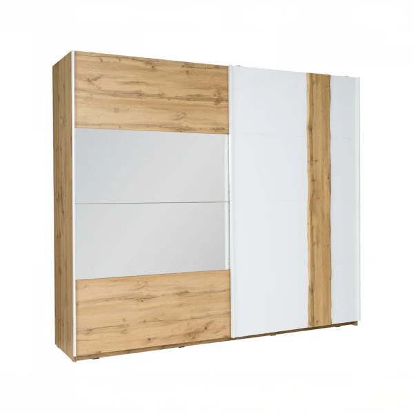 Armadio 200x218h cm 2 ante con specchio quercia bianco lucido Larry